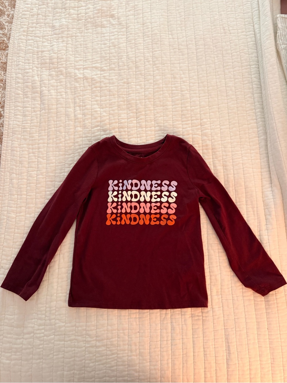 EUC- Kids Long Sleeve 'Kindness' Graphic Tee - Maroon size 4t cat and jack